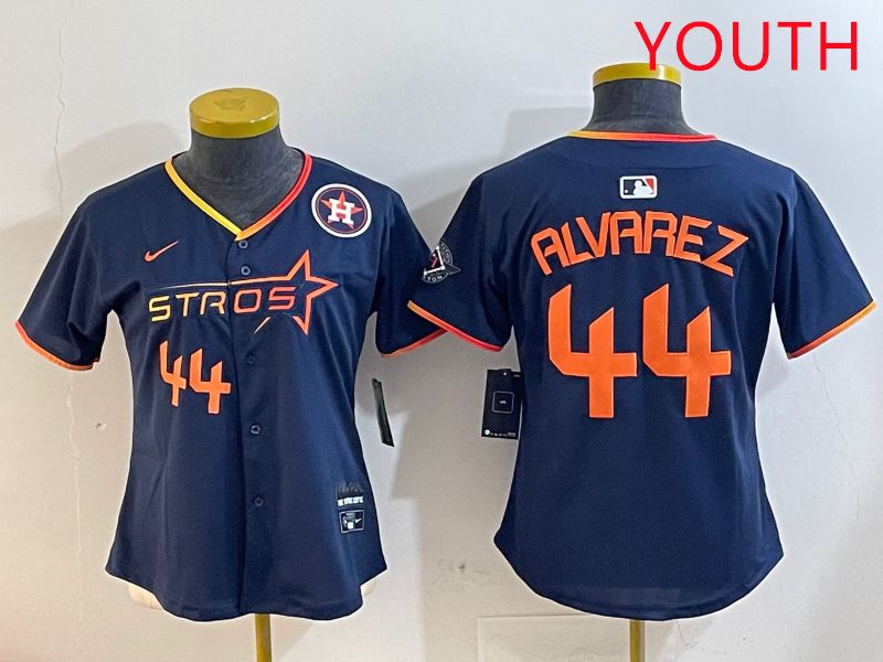 Youth Houston Astros 44 Alvarez Drak Blue Three generations Joint Name 2025 Nike MLB Jersey style 4107